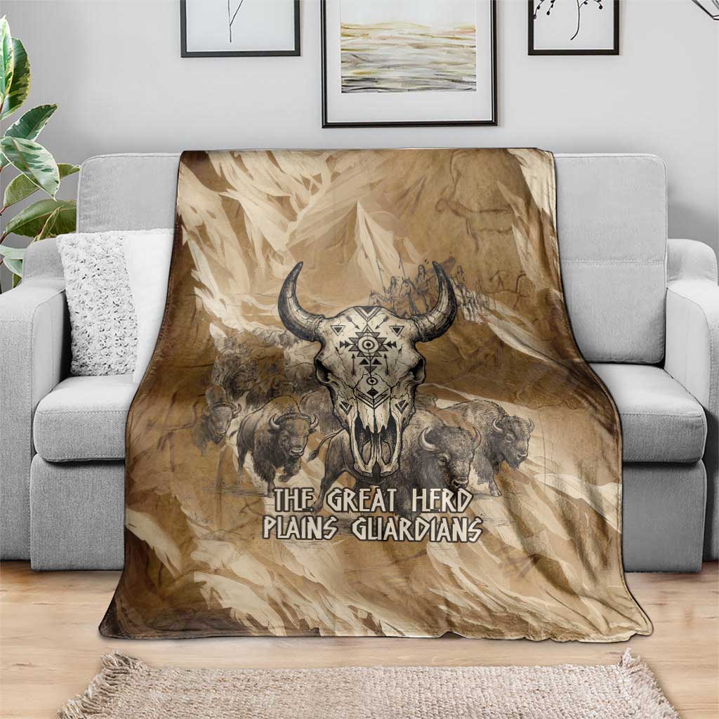 Buffalo Skull Native American Blanket Tribal Symbols and Mountain Scene Great Herd and Plains Guardians - Wonder Print Shop