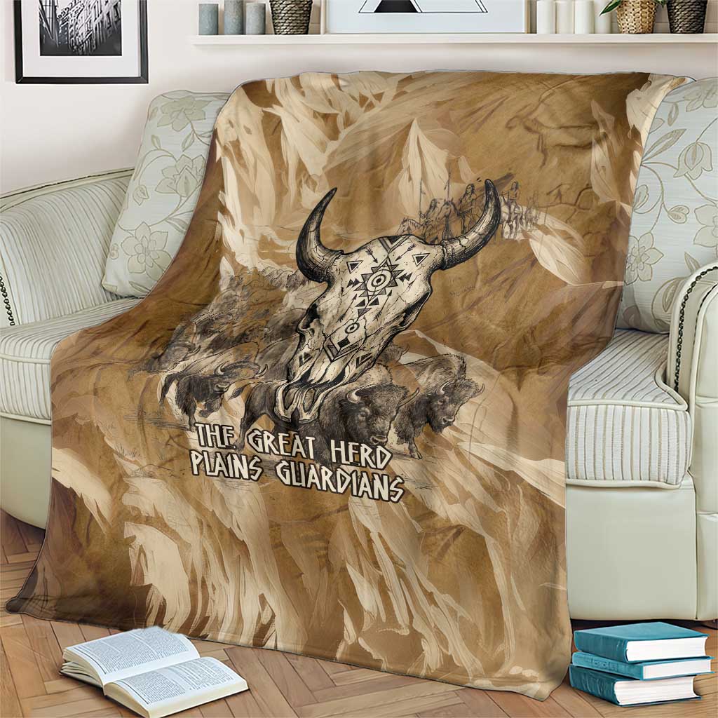 Buffalo Skull Native American Blanket Tribal Symbols and Mountain Scene Great Herd and Plains Guardians - Wonder Print Shop