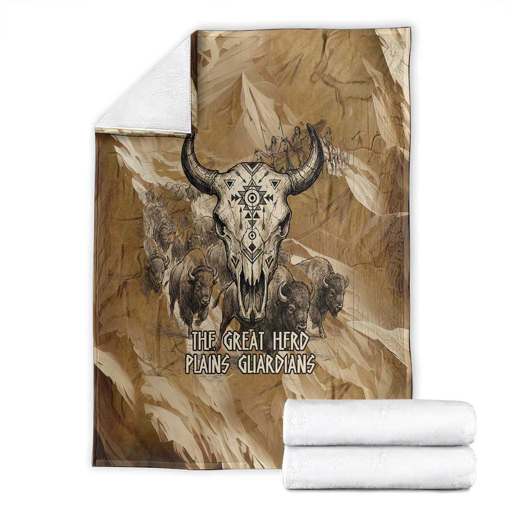 Buffalo Skull Native American Blanket Tribal Symbols and Mountain Scene Great Herd and Plains Guardians - Wonder Print Shop