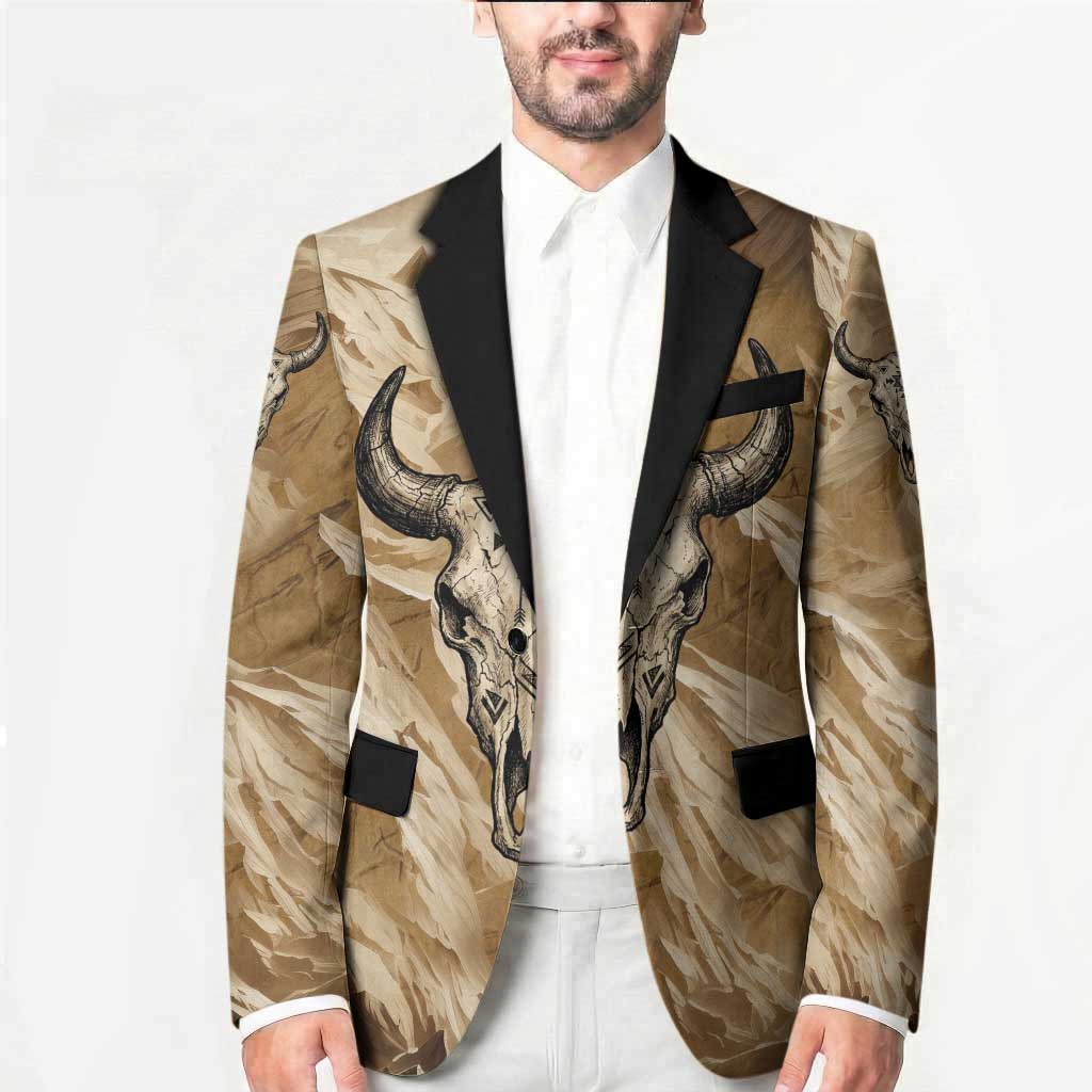 Buffalo Skull Native American Blazer Tribal Symbols and Mountain Scene Great Herd and Plains Guardians - Wonder Print Shop