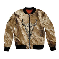 Buffalo Skull Native American Bomber Jacket Tribal Symbols and Mountain Scene Great Herd and Plains Guardians - Wonder Print Shop