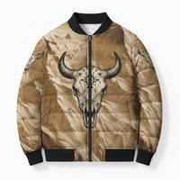 Buffalo Skull Native American Bomber Puffer Jacket Tribal Symbols and Mountain Scene Great Herd and Plains Guardians - Wonder Print Shop