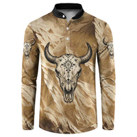 Buffalo Skull Native American Button Sweatshirt Tribal Symbols and Mountain Scene Great Herd and Plains Guardians - Wonder Print Shop