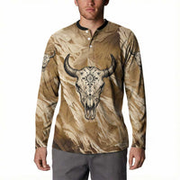 Buffalo Skull Native American Button Sweatshirt Tribal Symbols and Mountain Scene Great Herd and Plains Guardians - Wonder Print Shop