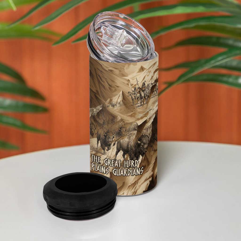 Buffalo Skull Native American 4 in 1 Can Cooler Tumbler Tribal Symbols and Mountain Scene Great Herd and Plains Guardians - Wonder Print Shop