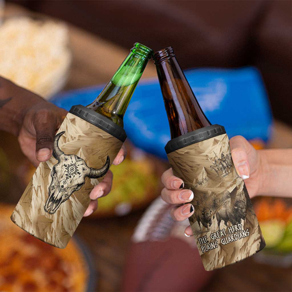 Buffalo Skull Native American 4 in 1 Can Cooler Tumbler Tribal Symbols and Mountain Scene Great Herd and Plains Guardians - Wonder Print Shop