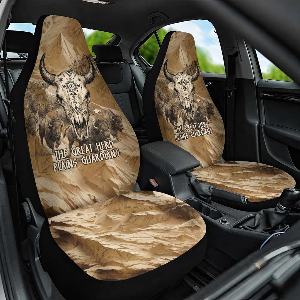 Buffalo Skull Native American Car Seat Cover Tribal Symbols and Mountain Scene Great Herd and Plains Guardians - Wonder Print Shop