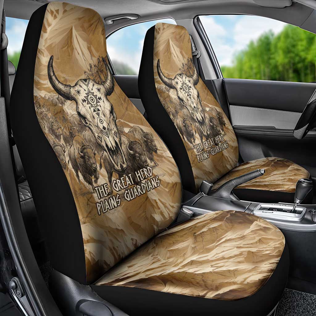 Buffalo Skull Native American Car Seat Cover Tribal Symbols and Mountain Scene Great Herd and Plains Guardians - Wonder Print Shop