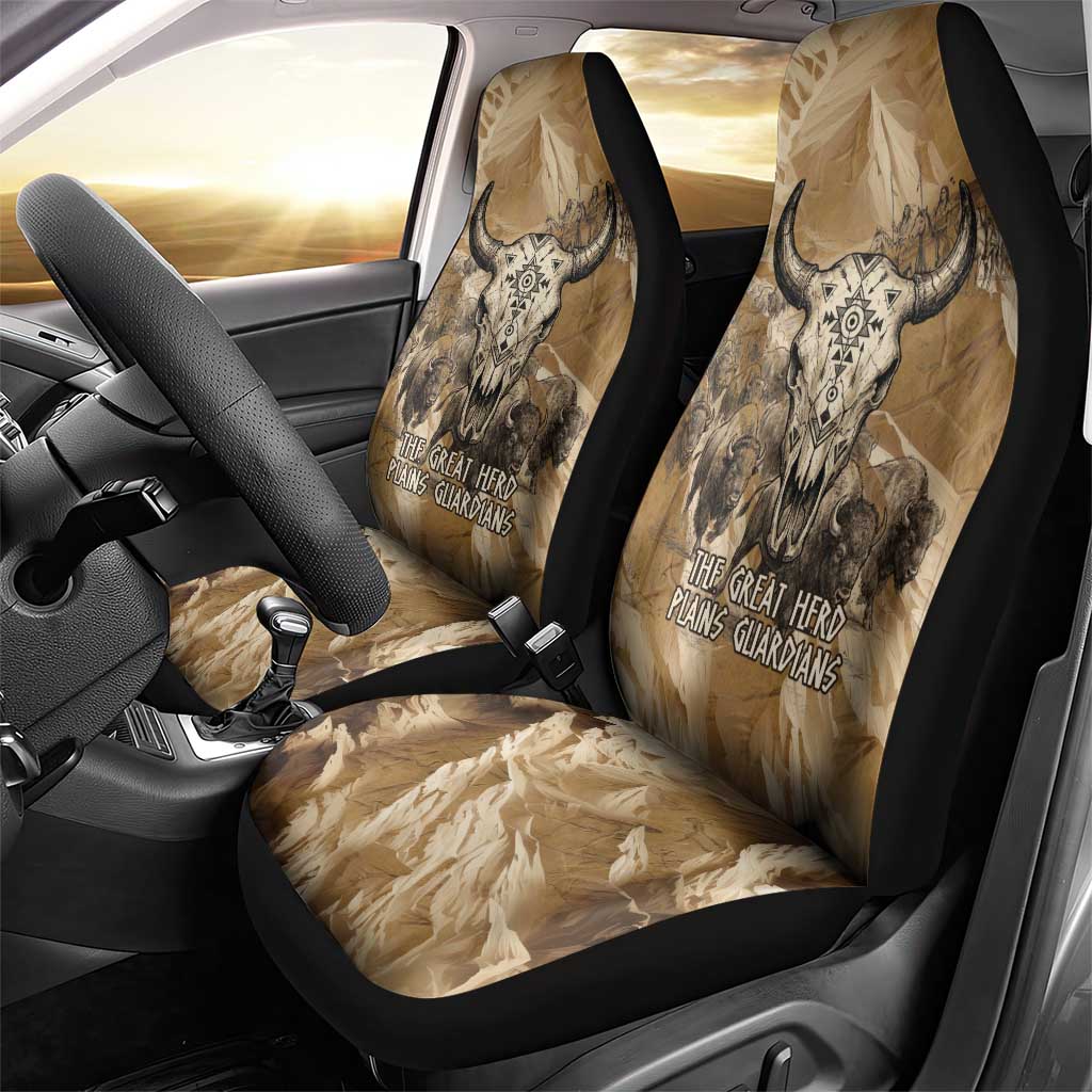 Buffalo Skull Native American Car Seat Cover Tribal Symbols and Mountain Scene Great Herd and Plains Guardians - Wonder Print Shop