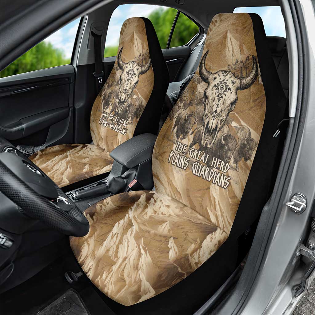 Buffalo Skull Native American Car Seat Cover Tribal Symbols and Mountain Scene Great Herd and Plains Guardians - Wonder Print Shop
