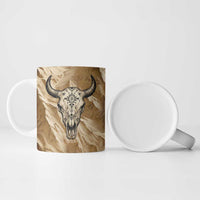 Buffalo Skull Native American Ceramic Mug Tribal Symbols and Mountain Scene Great Herd and Plains Guardians - Wonder Print Shop
