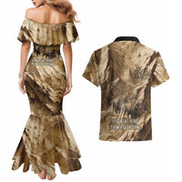 Buffalo Skull Native American Couples Matching Mermaid Dress and Hawaiian Shirt Tribal Symbols and Mountain Scene Great Herd and Plains Guardians - Wonder Print Shop
