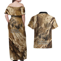 Buffalo Skull Native American Couples Matching Off Shoulder Maxi Dress and Hawaiian Shirt Tribal Symbols and Mountain Scene Great Herd and Plains Guardians - Wonder Print Shop