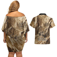 Buffalo Skull Native American Couples Matching Off Shoulder Short Dress and Hawaiian Shirt Tribal Symbols and Mountain Scene Great Herd and Plains Guardians - Wonder Print Shop
