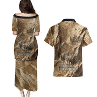 Buffalo Skull Native American Couples Matching Puletasi and Hawaiian Shirt Tribal Symbols and Mountain Scene Great Herd and Plains Guardians - Wonder Print Shop
