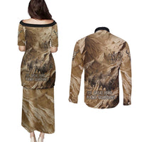 Buffalo Skull Native American Couples Matching Puletasi and Long Sleeve Button Shirt Tribal Symbols and Mountain Scene Great Herd and Plains Guardians - Wonder Print Shop