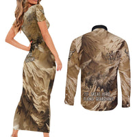 Buffalo Skull Native American Couples Matching Short Sleeve Bodycon Dress and Long Sleeve Button Shirt Tribal Symbols and Mountain Scene Great Herd and Plains Guardians - Wonder Print Shop