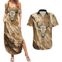 Buffalo Skull Native American Couples Matching Summer Maxi Dress and Hawaiian Shirt Tribal Symbols and Mountain Scene Great Herd and Plains Guardians - Wonder Print Shop