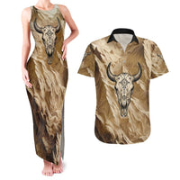 Buffalo Skull Native American Couples Matching Tank Maxi Dress and Hawaiian Shirt Tribal Symbols and Mountain Scene Great Herd and Plains Guardians - Wonder Print Shop