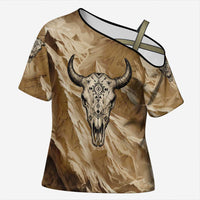 Buffalo Skull Native American Cross Shoulder Shirt Tribal Symbols and Mountain Scene Great Herd and Plains Guardians - Wonder Print Shop