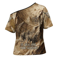 Buffalo Skull Native American Cross Shoulder Shirt Tribal Symbols and Mountain Scene Great Herd and Plains Guardians - Wonder Print Shop