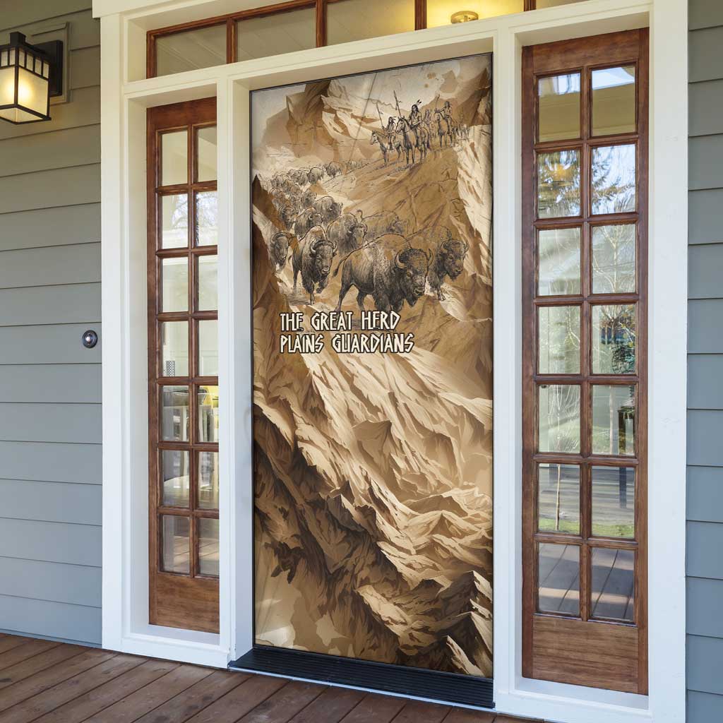 Buffalo Skull Native American Door Cover Tribal Symbols and Mountain Scene Great Herd and Plains Guardians - Wonder Print Shop