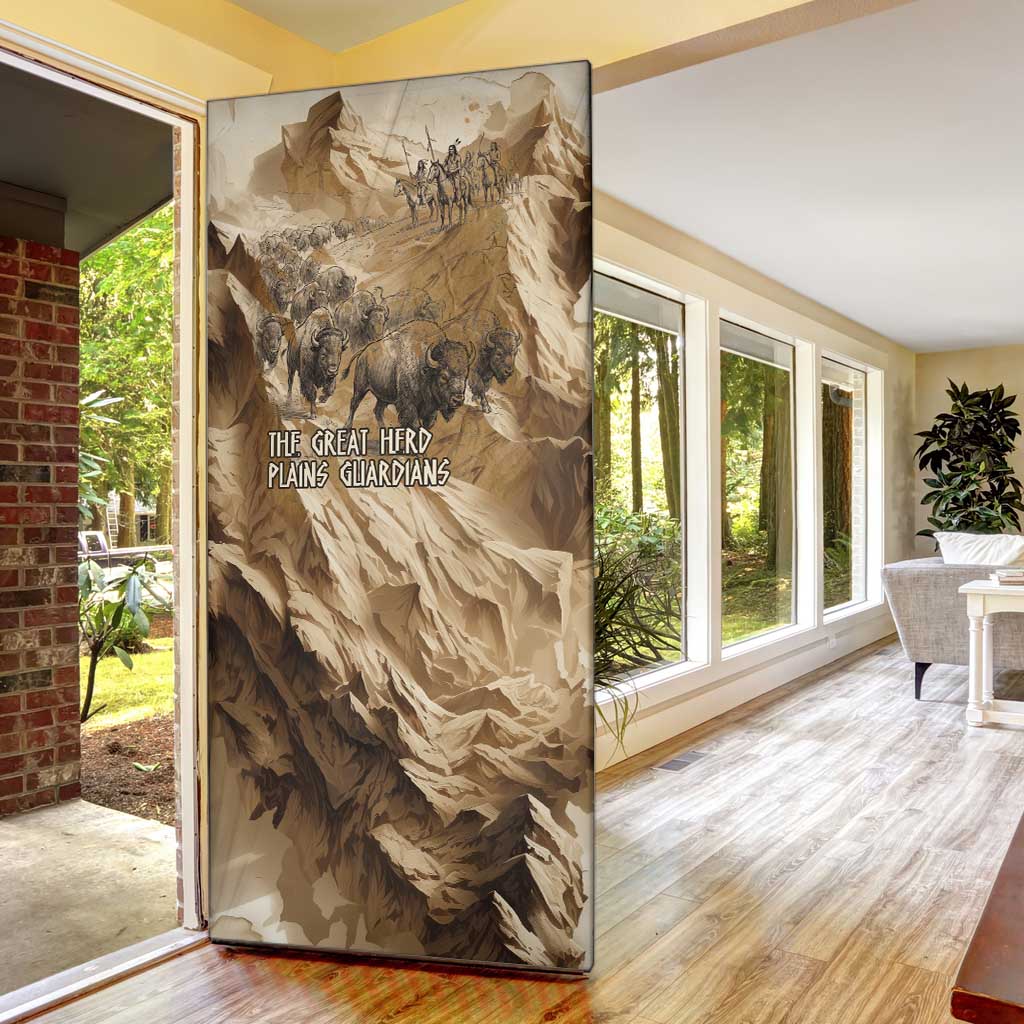 Buffalo Skull Native American Door Cover Tribal Symbols and Mountain Scene Great Herd and Plains Guardians - Wonder Print Shop