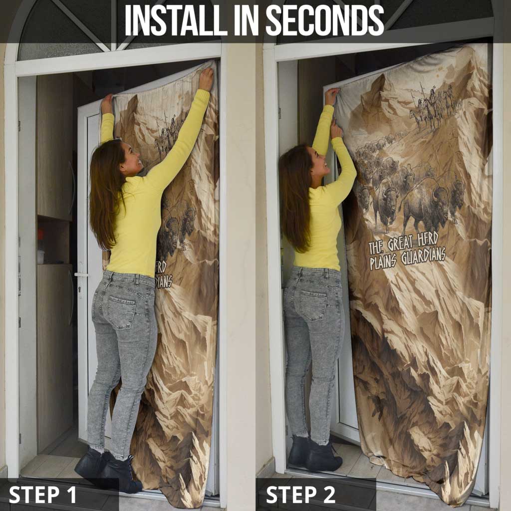 Buffalo Skull Native American Door Cover Tribal Symbols and Mountain Scene Great Herd and Plains Guardians - Wonder Print Shop