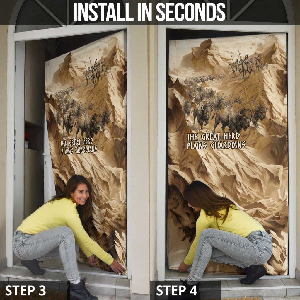 Buffalo Skull Native American Door Cover Tribal Symbols and Mountain Scene Great Herd and Plains Guardians - Wonder Print Shop