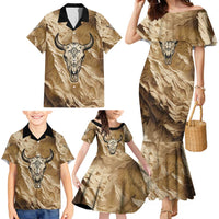 Buffalo Skull Native American Family Matching Mermaid Dress and Hawaiian Shirt Tribal Symbols and Mountain Scene Great Herd and Plains Guardians - Wonder Print Shop