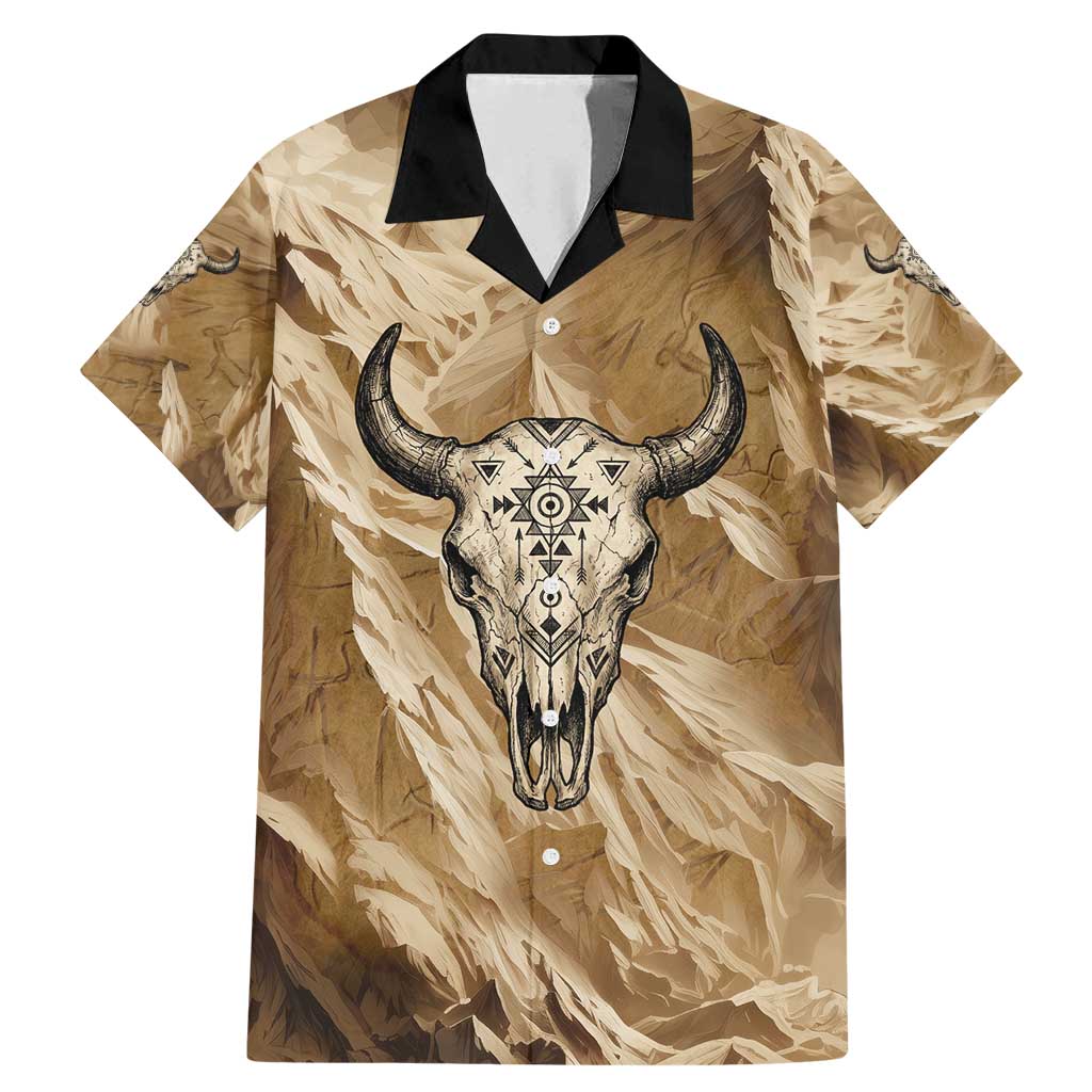 Buffalo Skull Native American Family Matching Mermaid Dress and Hawaiian Shirt Tribal Symbols and Mountain Scene Great Herd and Plains Guardians - Wonder Print Shop