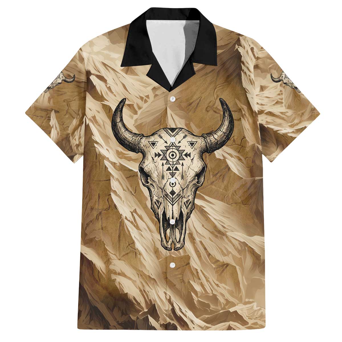 Buffalo Skull Native American Family Matching Off The Shoulder Long Sleeve Dress and Hawaiian Shirt Tribal Symbols and Mountain Scene Great Herd and Plains Guardians - Wonder Print Shop