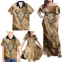 Buffalo Skull Native American Family Matching Off Shoulder Maxi Dress and Hawaiian Shirt Tribal Symbols and Mountain Scene Great Herd and Plains Guardians - Wonder Print Shop