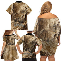 Buffalo Skull Native American Family Matching Off Shoulder Short Dress and Hawaiian Shirt Tribal Symbols and Mountain Scene Great Herd and Plains Guardians - Wonder Print Shop