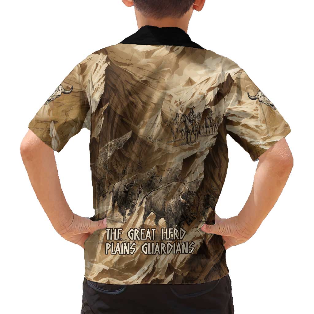 Buffalo Skull Native American Family Matching Puletasi and Hawaiian Shirt Tribal Symbols and Mountain Scene Great Herd and Plains Guardians - Wonder Print Shop