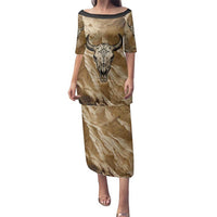 Buffalo Skull Native American Family Matching Puletasi and Hawaiian Shirt Tribal Symbols and Mountain Scene Great Herd and Plains Guardians - Wonder Print Shop