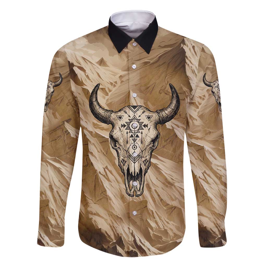 Buffalo Skull Native American Family Matching Short Sleeve Bodycon Dress and Hawaiian Shirt Tribal Symbols and Mountain Scene Great Herd and Plains Guardians - Wonder Print Shop