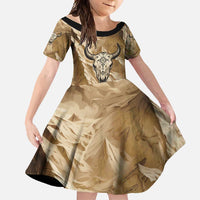 Buffalo Skull Native American Family Matching Summer Maxi Dress and Hawaiian Shirt Tribal Symbols and Mountain Scene Great Herd and Plains Guardians - Wonder Print Shop