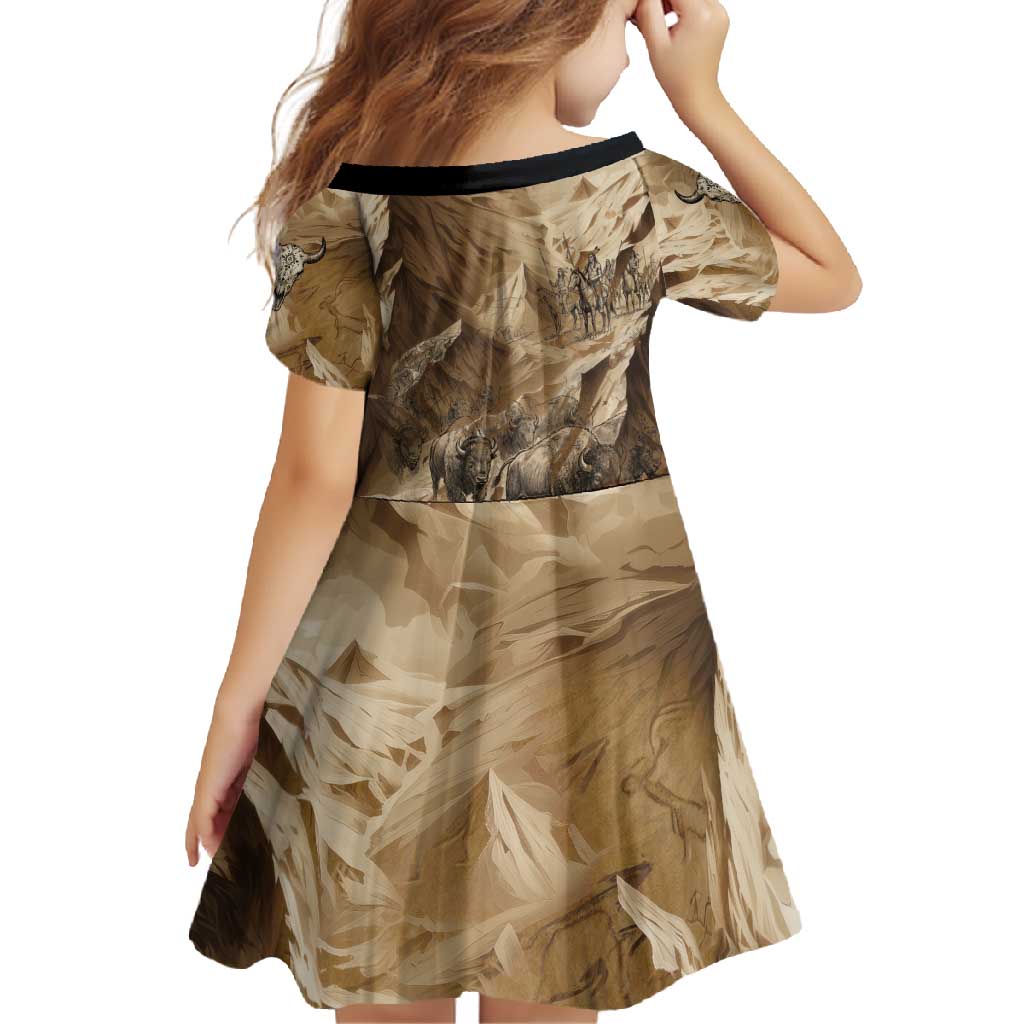 Buffalo Skull Native American Family Matching Summer Maxi Dress and Hawaiian Shirt Tribal Symbols and Mountain Scene Great Herd and Plains Guardians - Wonder Print Shop