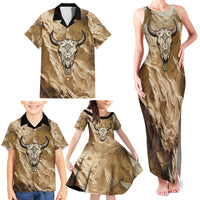Buffalo Skull Native American Family Matching Tank Maxi Dress and Hawaiian Shirt Tribal Symbols and Mountain Scene Great Herd and Plains Guardians - Wonder Print Shop