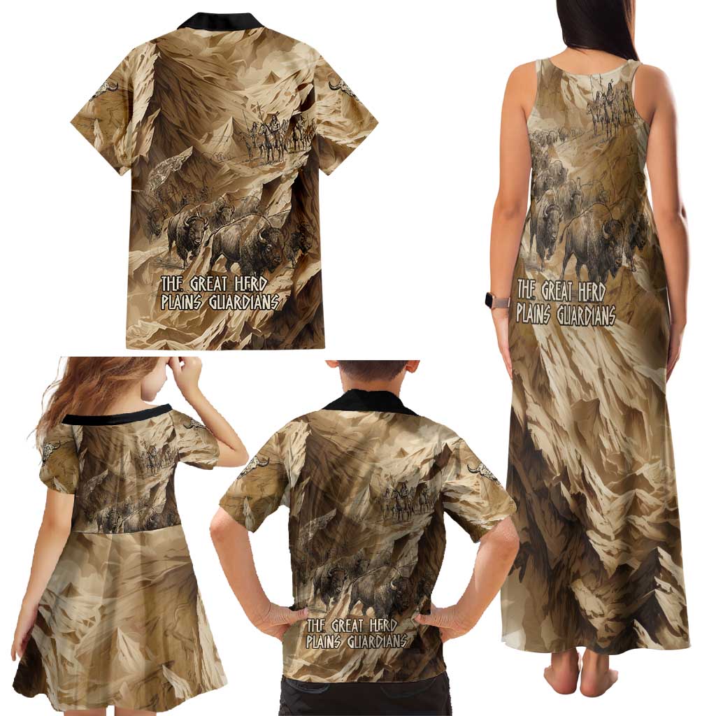 Buffalo Skull Native American Family Matching Tank Maxi Dress and Hawaiian Shirt Tribal Symbols and Mountain Scene Great Herd and Plains Guardians - Wonder Print Shop