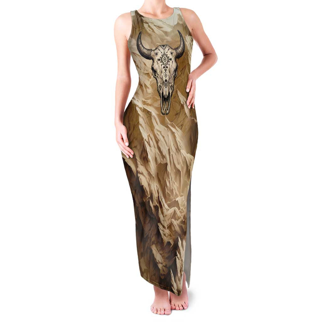 Buffalo Skull Native American Family Matching Tank Maxi Dress and Hawaiian Shirt Tribal Symbols and Mountain Scene Great Herd and Plains Guardians - Wonder Print Shop