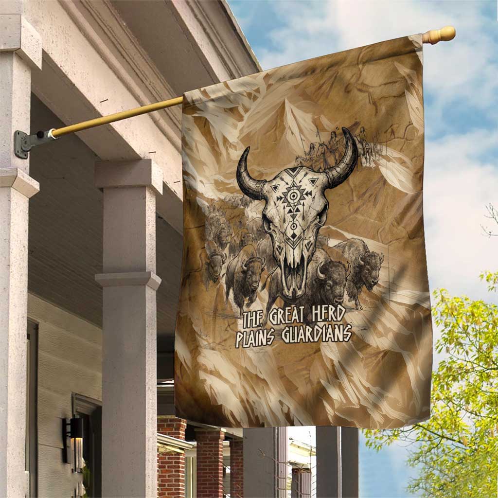 Buffalo Skull Native American Garden Flag Tribal Symbols and Mountain Scene Great Herd and Plains Guardians - Wonder Print Shop