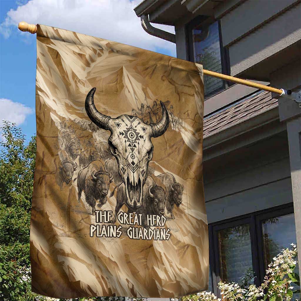 Buffalo Skull Native American Garden Flag Tribal Symbols and Mountain Scene Great Herd and Plains Guardians - Wonder Print Shop