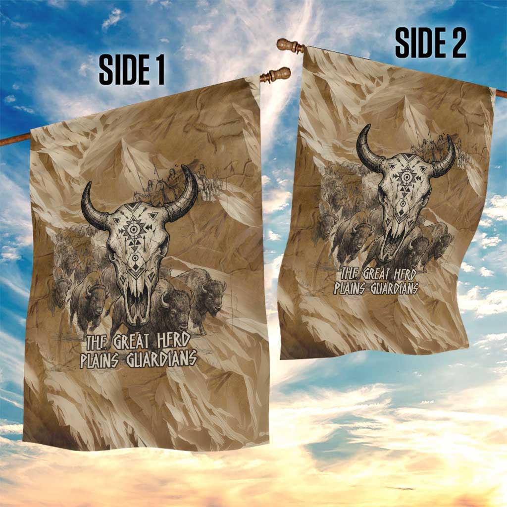 Buffalo Skull Native American Garden Flag Tribal Symbols and Mountain Scene Great Herd and Plains Guardians - Wonder Print Shop
