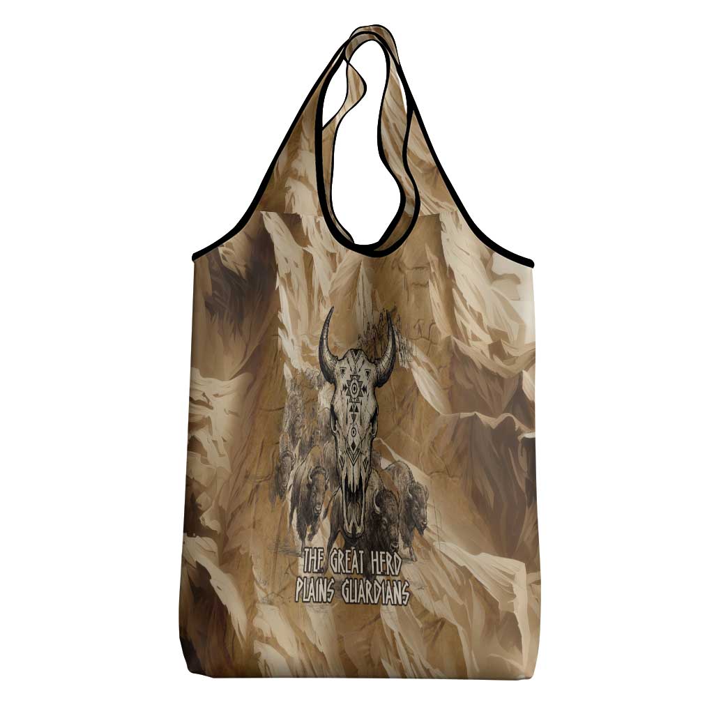 Buffalo Skull Native American Grocery Bag Tribal Symbols and Mountain Scene Great Herd and Plains Guardians - Wonder Print Shop
