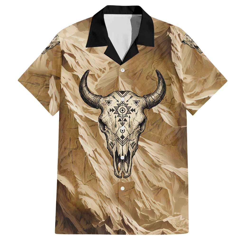 Buffalo Skull Native American Hawaiian Shirt Tribal Symbols and Mountain Scene Great Herd and Plains Guardians - Wonder Print Shop