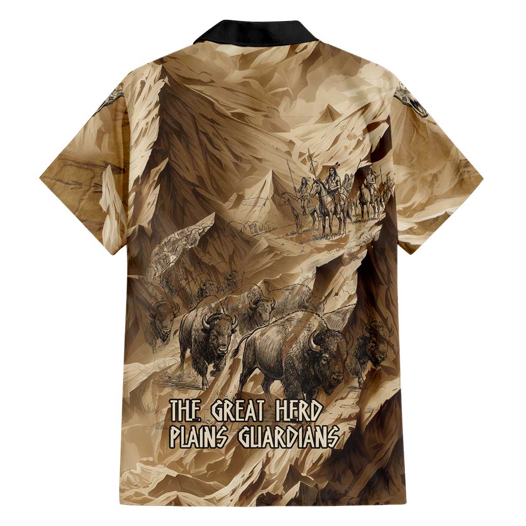 Buffalo Skull Native American Hawaiian Shirt Tribal Symbols and Mountain Scene Great Herd and Plains Guardians - Wonder Print Shop