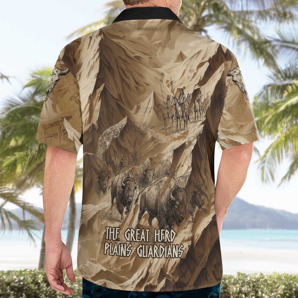 Buffalo Skull Native American Hawaiian Shirt Tribal Symbols and Mountain Scene Great Herd and Plains Guardians - Wonder Print Shop