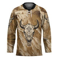 Buffalo Skull Native American Hockey Jersey Tribal Symbols and Mountain Scene Great Herd and Plains Guardians - Wonder Print Shop
